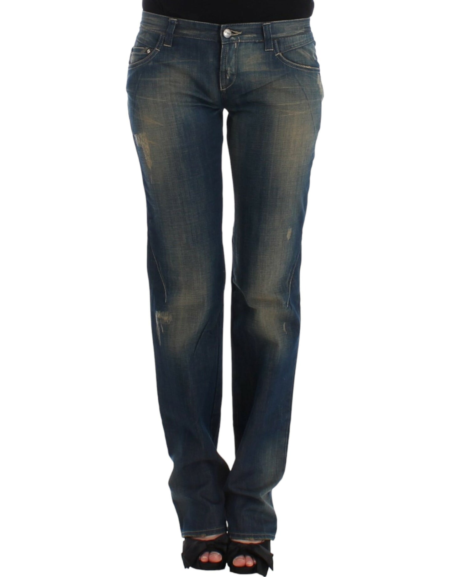 - Chic Straight Leg Blue Denim Jeans