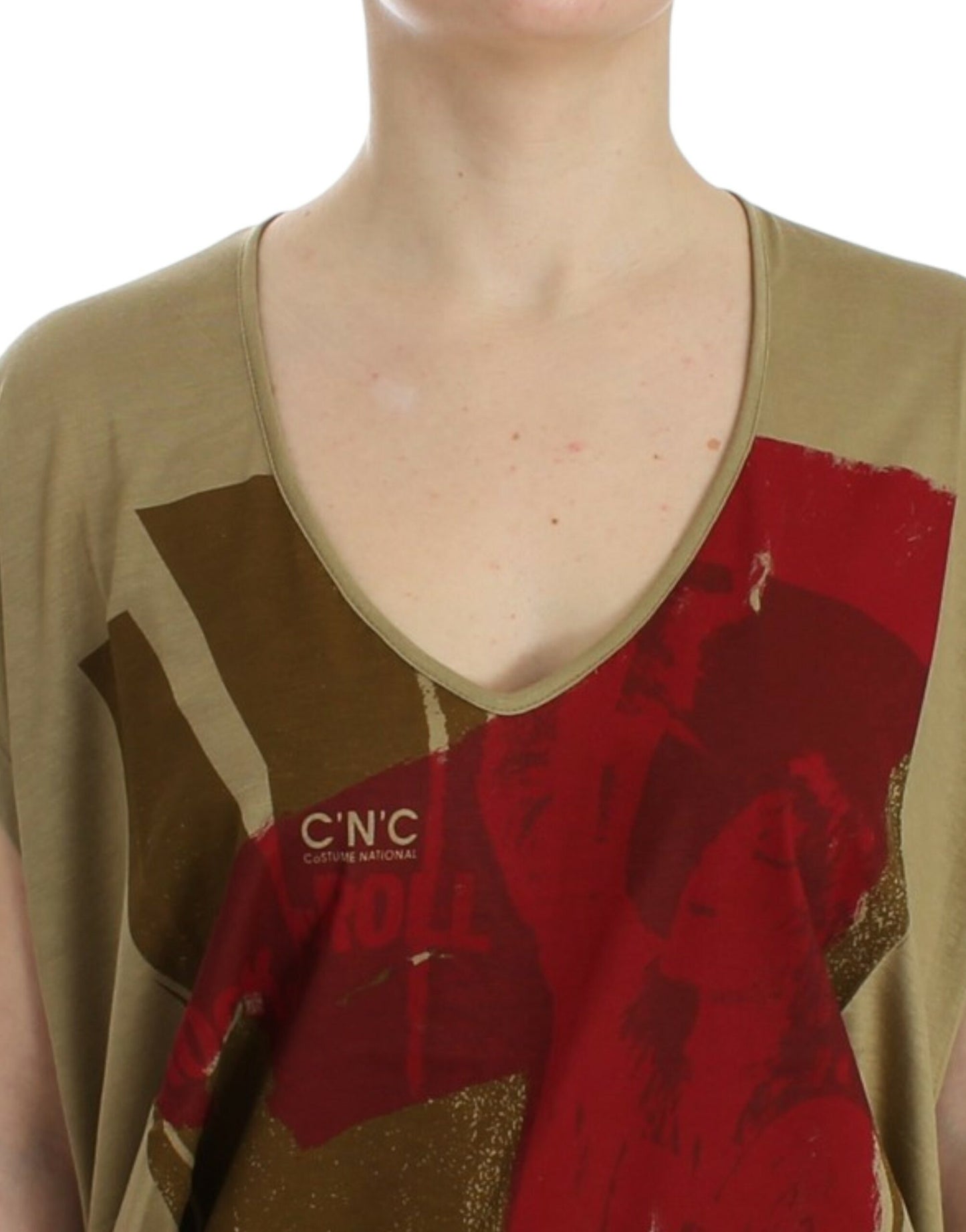 - Chic Green Multicolor Print V-Neck Tee
