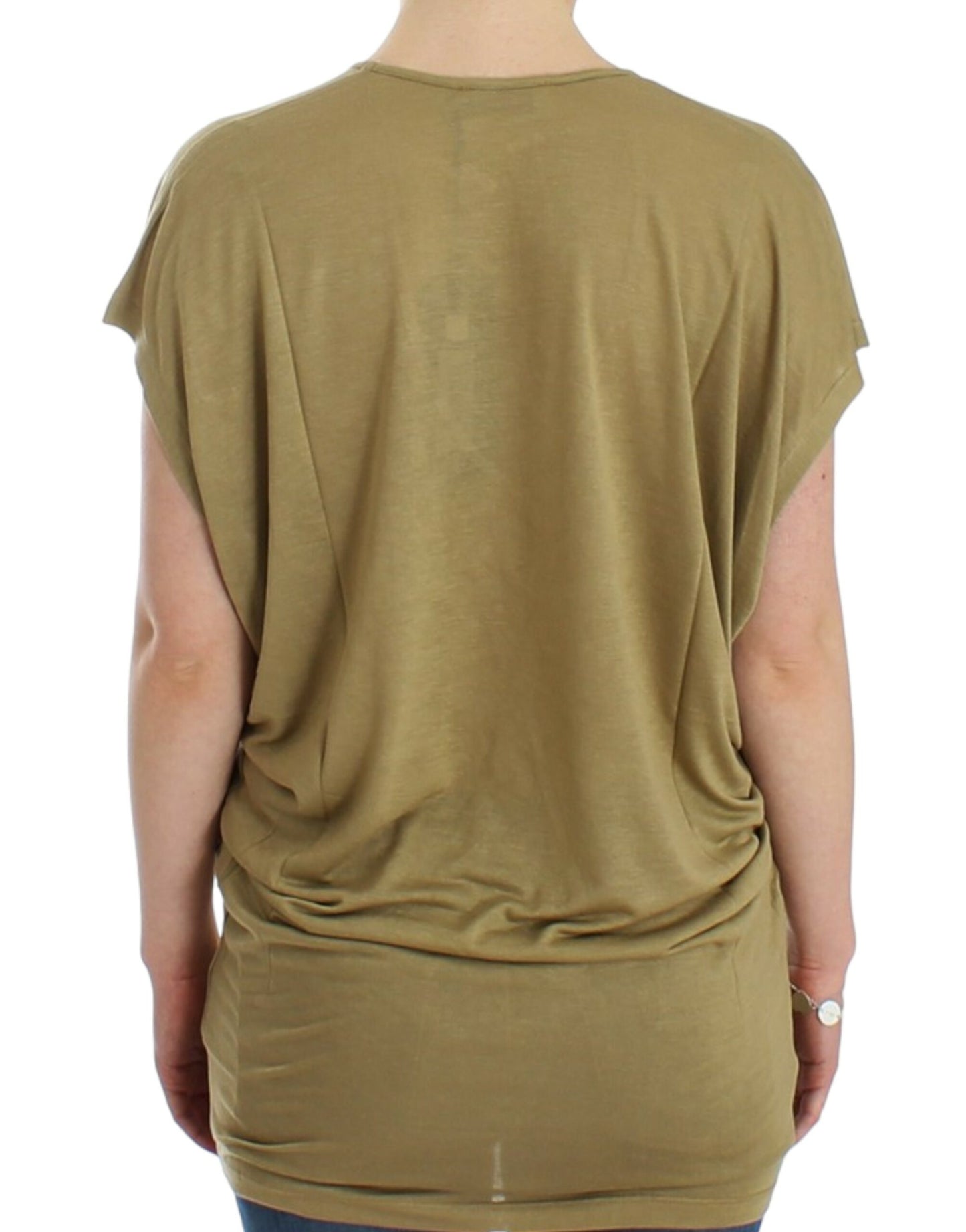 - Chic Green Multicolor Print V-Neck Tee