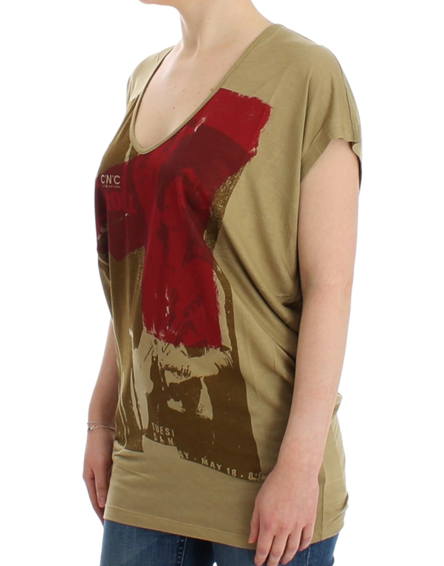 - Chic Green Multicolor Print V-Neck Tee