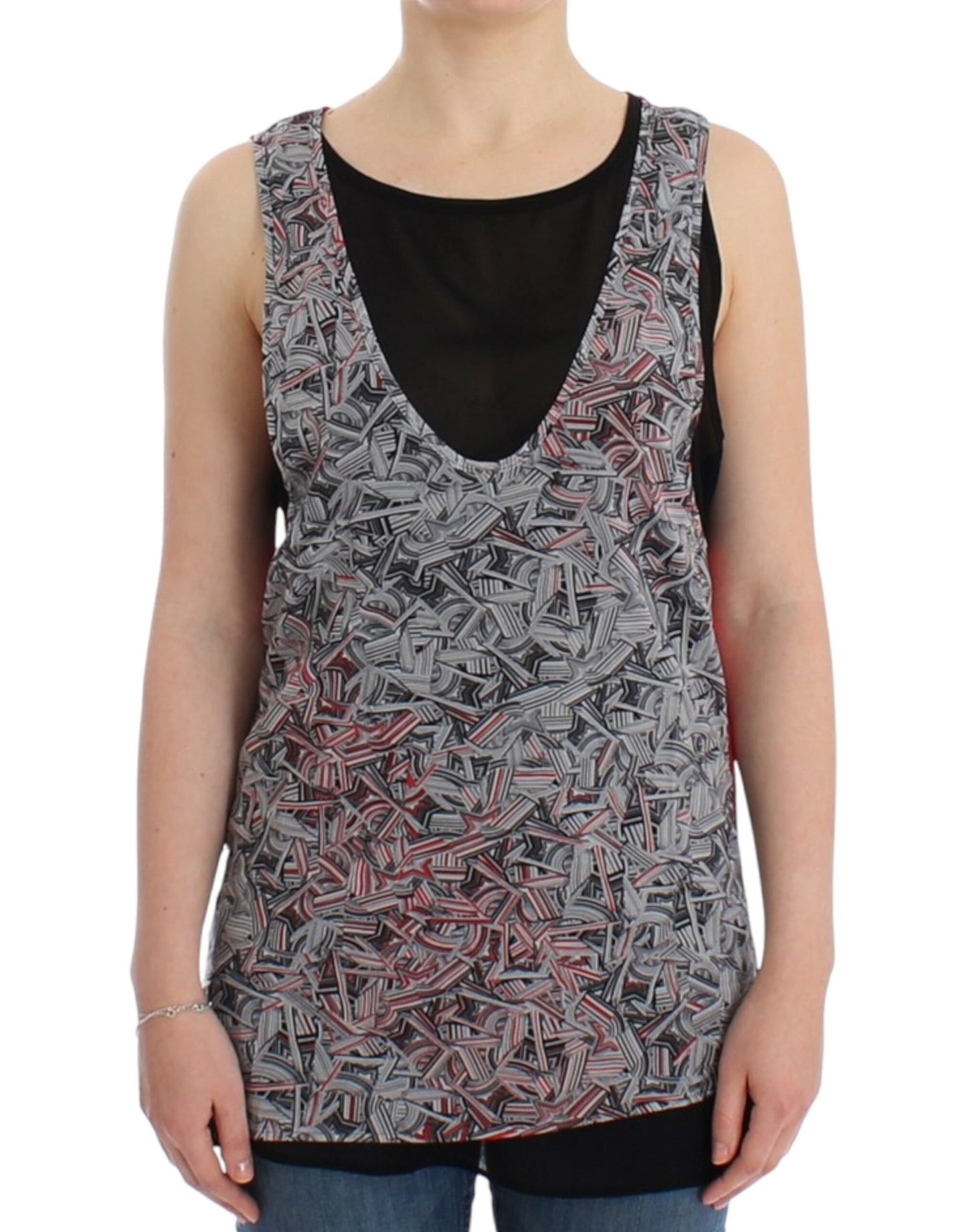 - Elegant Sleeveless Black & Red Top