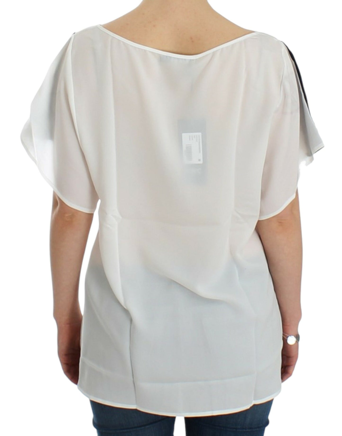 - Chic White V-Neck Motive Print Tee