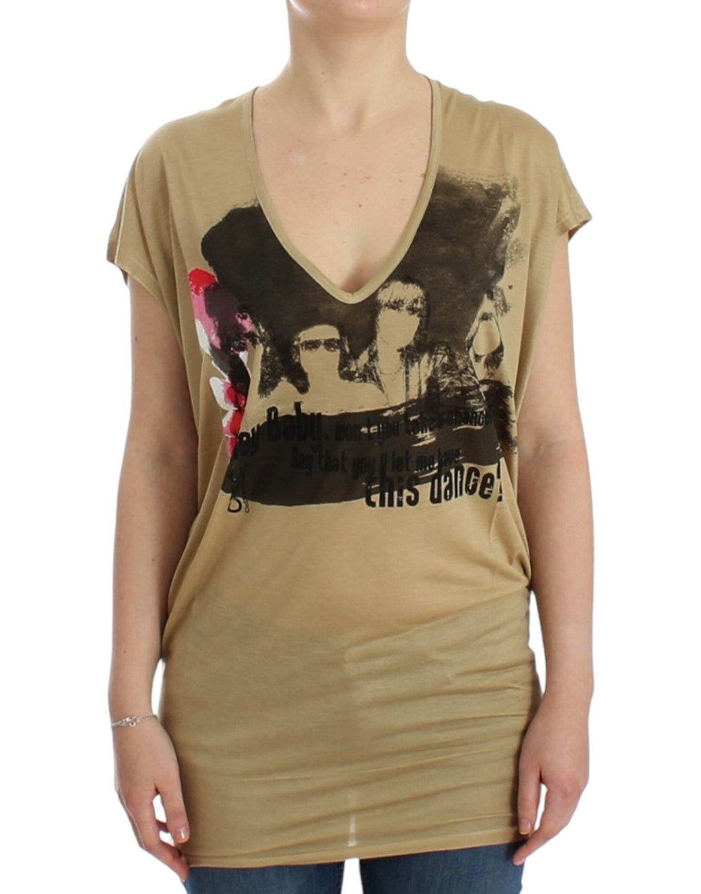 - Chic V-Neck Tunic Top with Motive Print