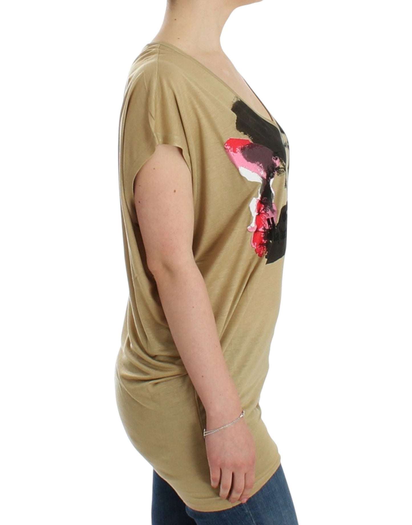 - Chic V-Neck Tunic Top with Motive Print