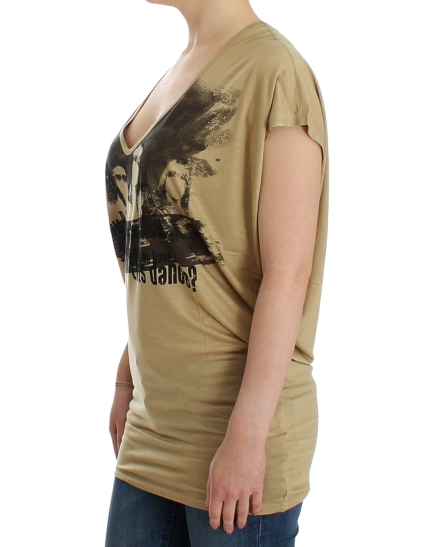 - Chic V-Neck Tunic Top with Motive Print