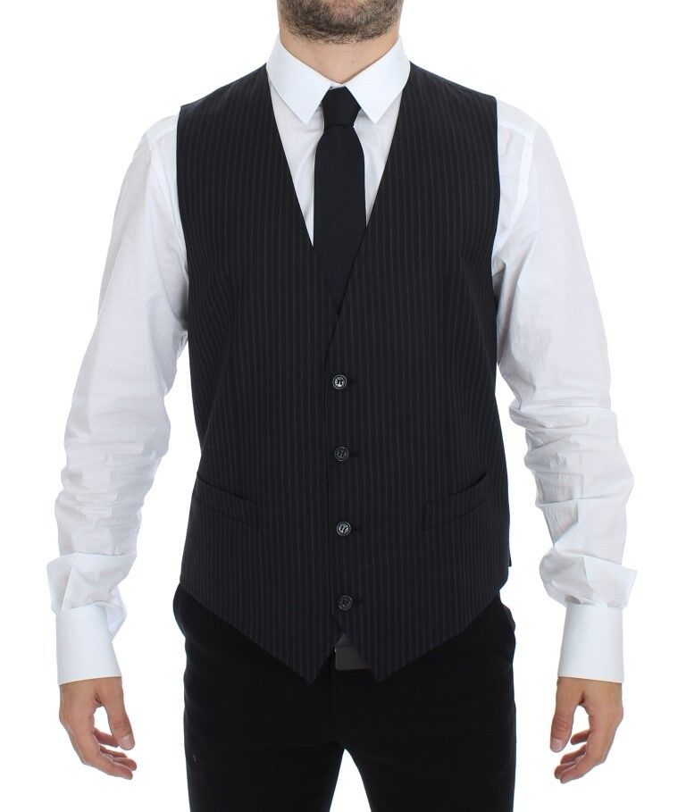 - Elegant Gray Striped Dress Vest
