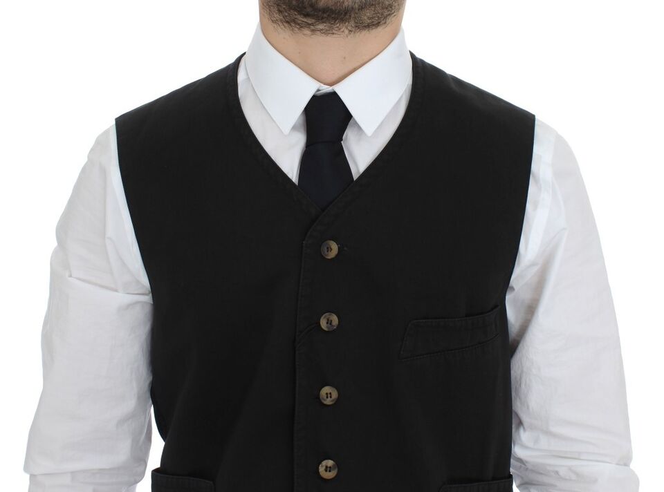 - Elegant Black Cotton Blend Dress Vest