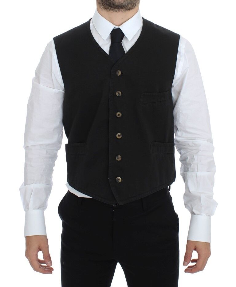 - Elegant Black Cotton Blend Dress Vest