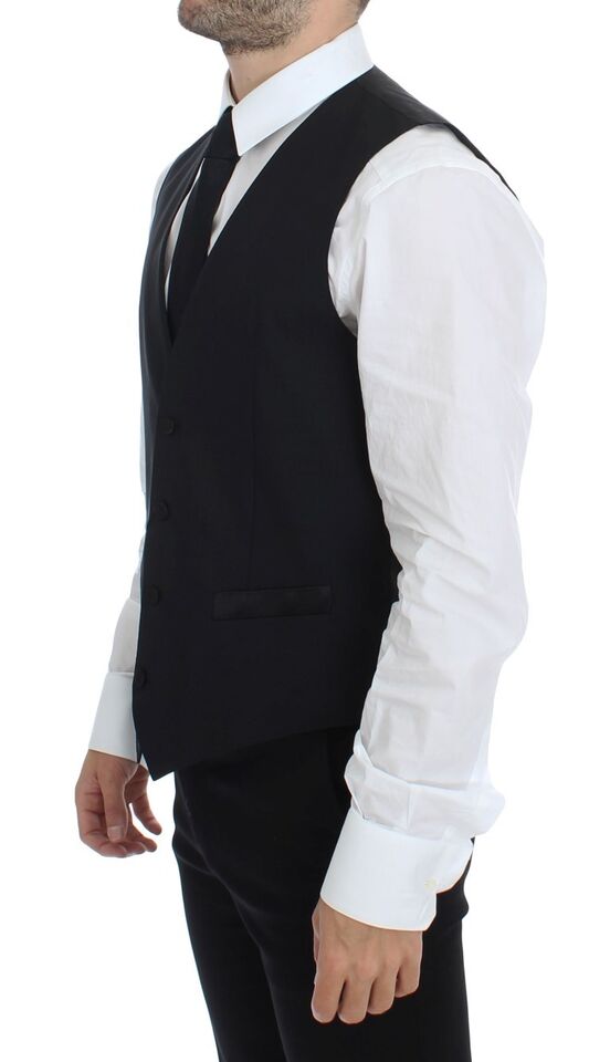 - Elegant Silk-Wool Black Dress Vest
