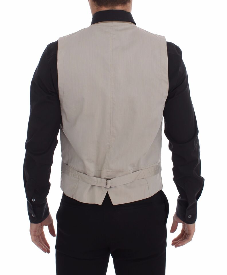 - Elegant Beige Cotton Dress Vest – Slim Fit