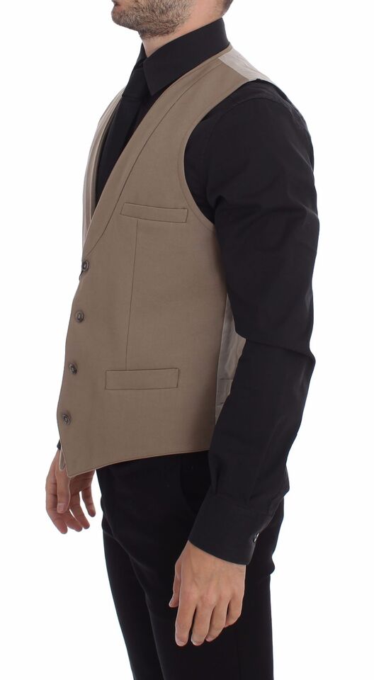 - Elegant Beige Cotton Dress Vest – Slim Fit