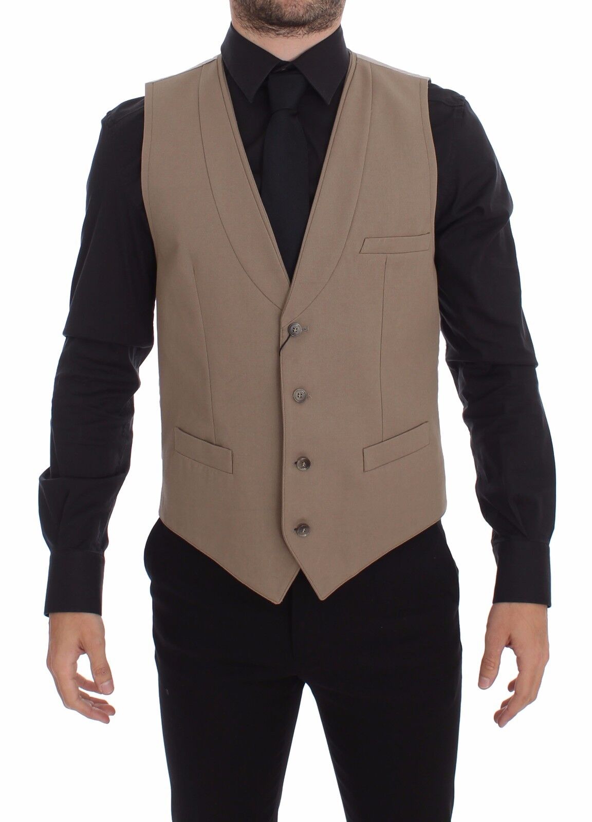 - Elegant Beige Cotton Dress Vest – Slim Fit