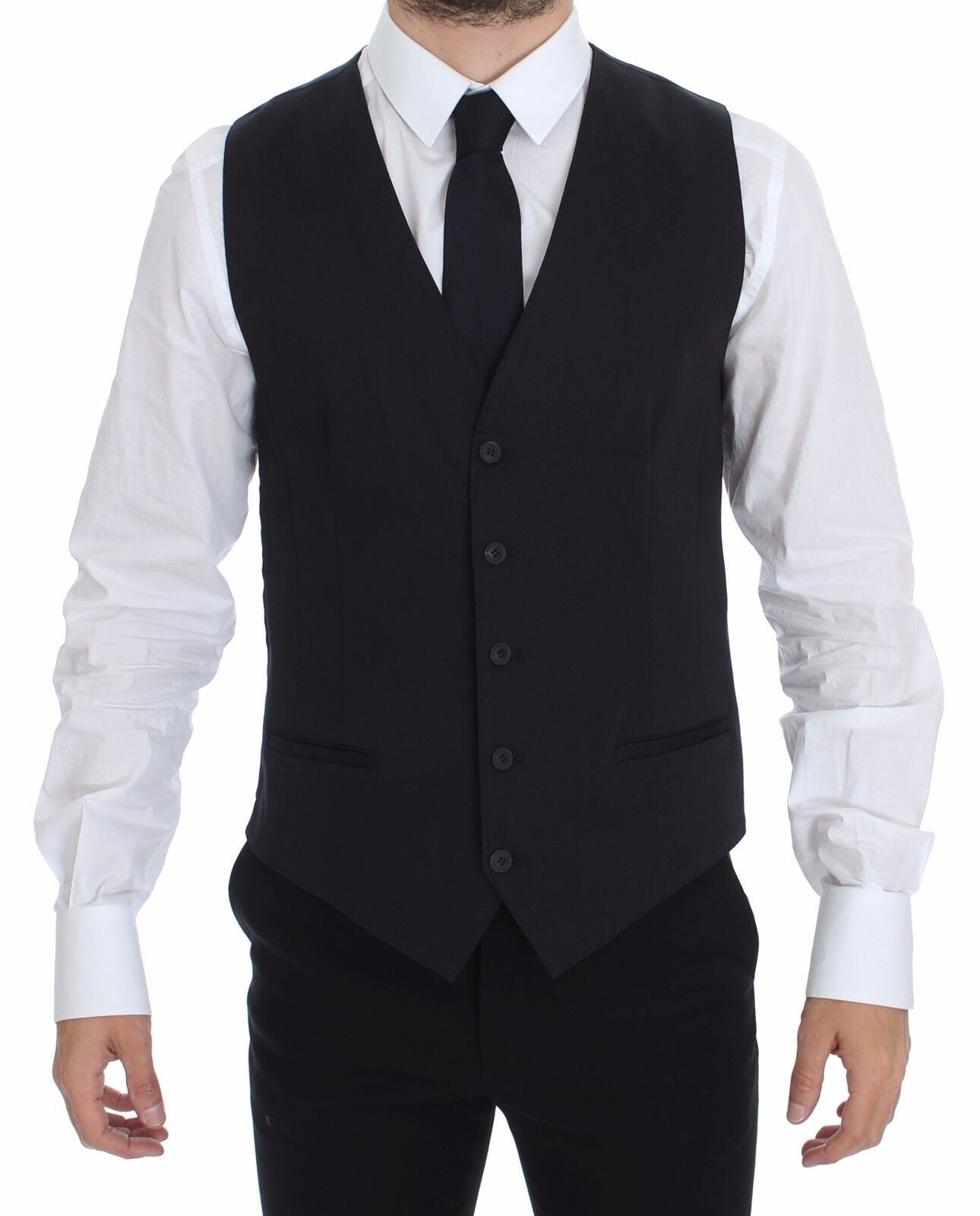 - Elegant Blue Cotton Stretch Dress Vest