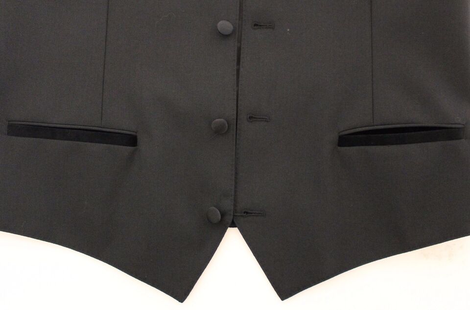 - Elegant Black Wool Silk Dress Vest
