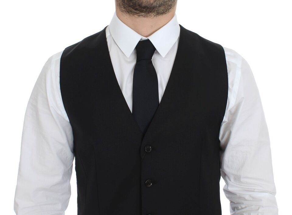 - Elegant Black Wool Silk Dress Vest