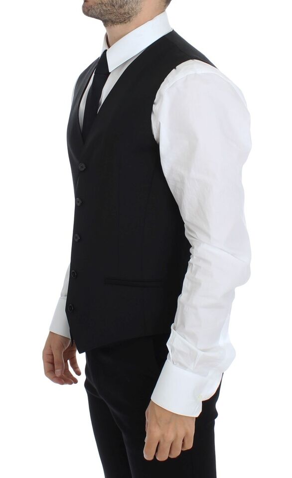 - Elegant Black Wool Silk Dress Vest