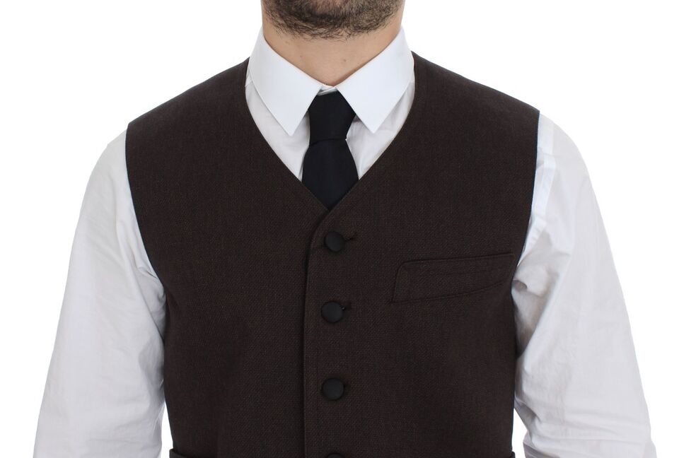 - Elegant Brown Cotton Blend Dress Vest