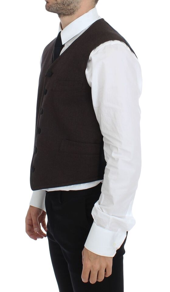 - Elegant Brown Cotton Blend Dress Vest
