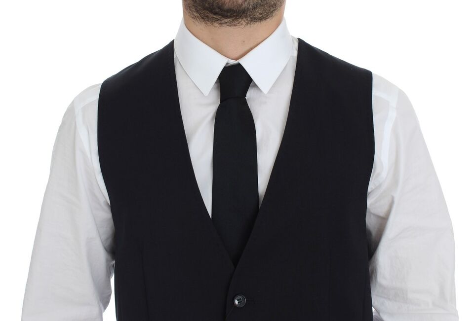- Elegant Gray Striped Wool-Silk Dress Vest