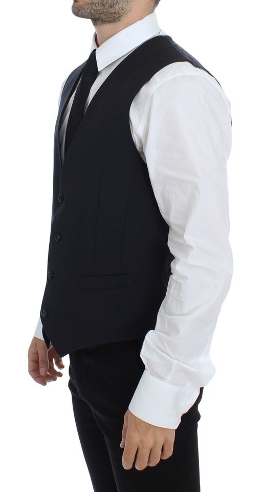 - Elegant Gray Striped Wool-Silk Dress Vest