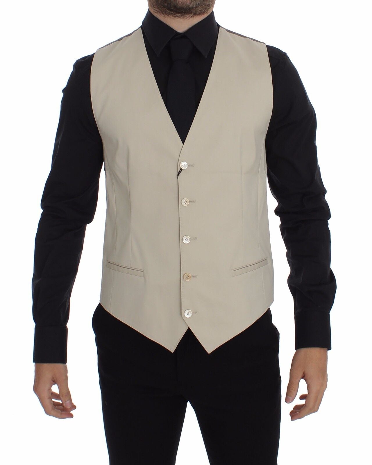 - Elegant Beige Cotton Blend Dress Vest