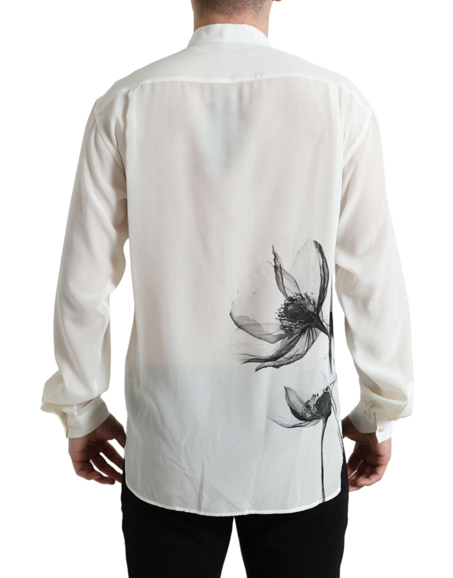 - Elegant Floral Silk Dress Shirt