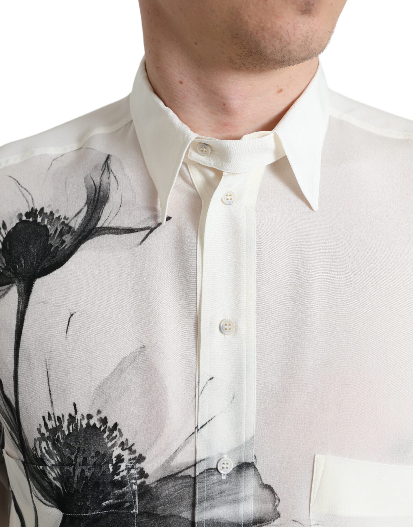- Elegant Floral Silk Dress Shirt