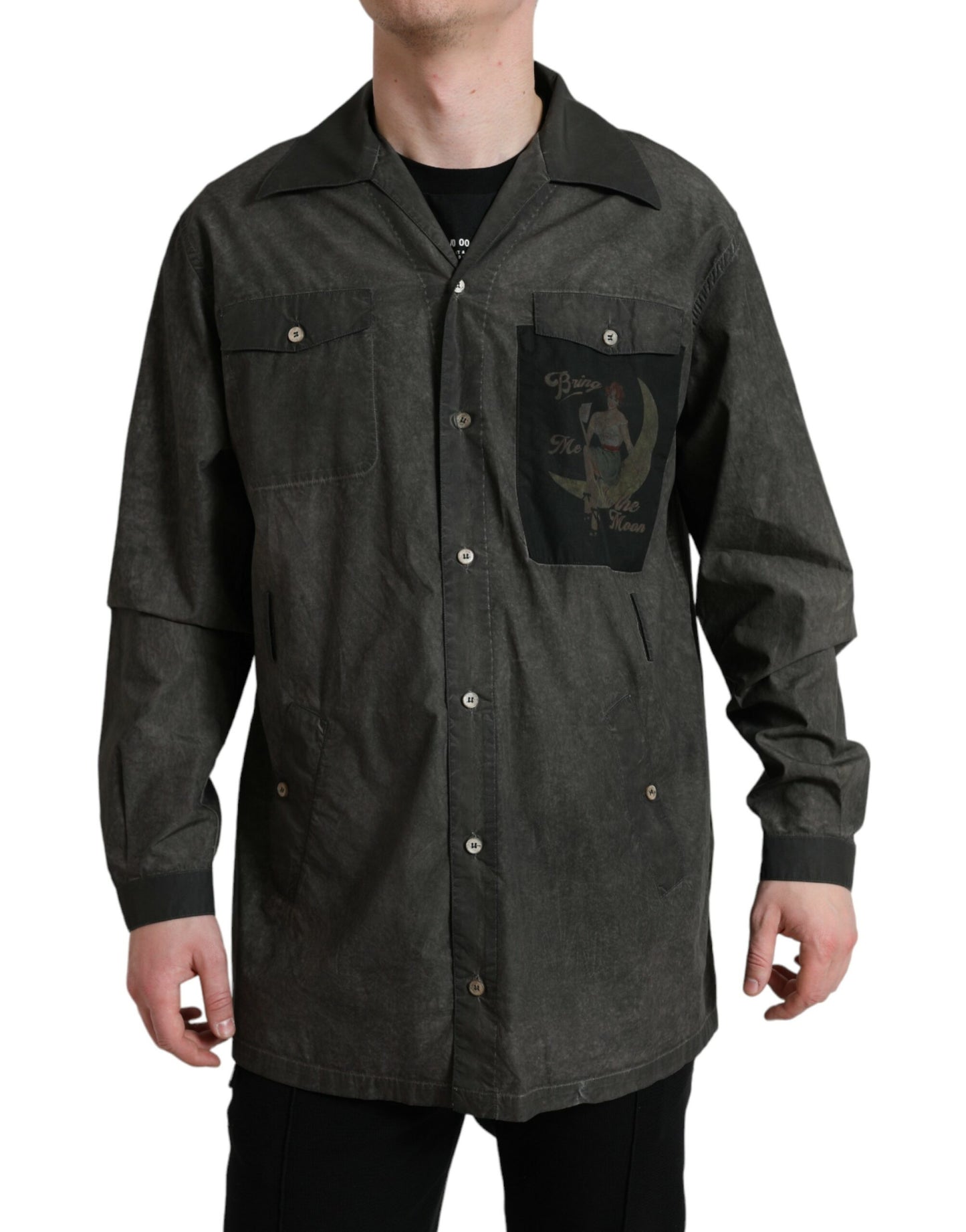 - Elegant Dark Gray Cotton Button-Down Shirt