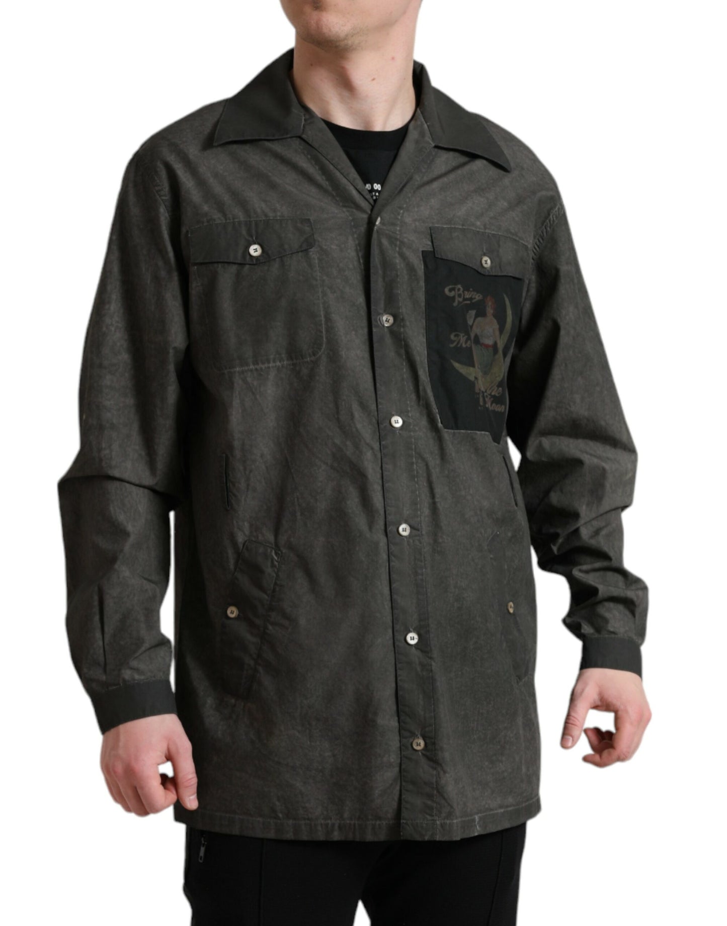 - Elegant Dark Gray Cotton Button-Down Shirt