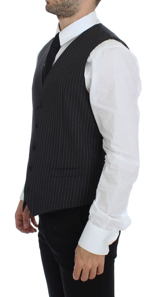 - Elegant Gray Striped Wool Dress Vest