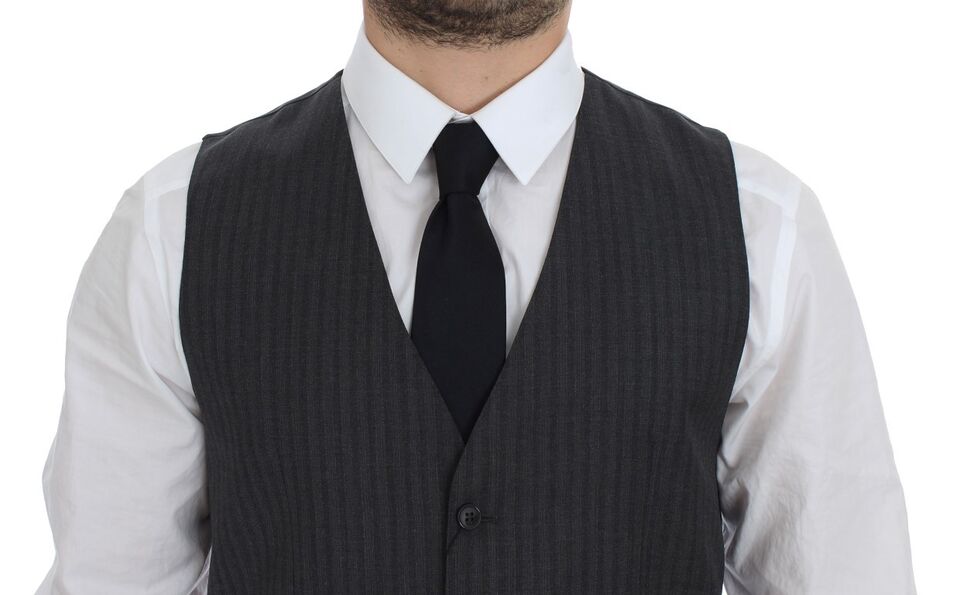 - Elegant Black Striped Wool Dress Vest