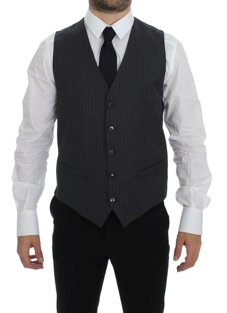 - Elegant Black Striped Wool Dress Vest