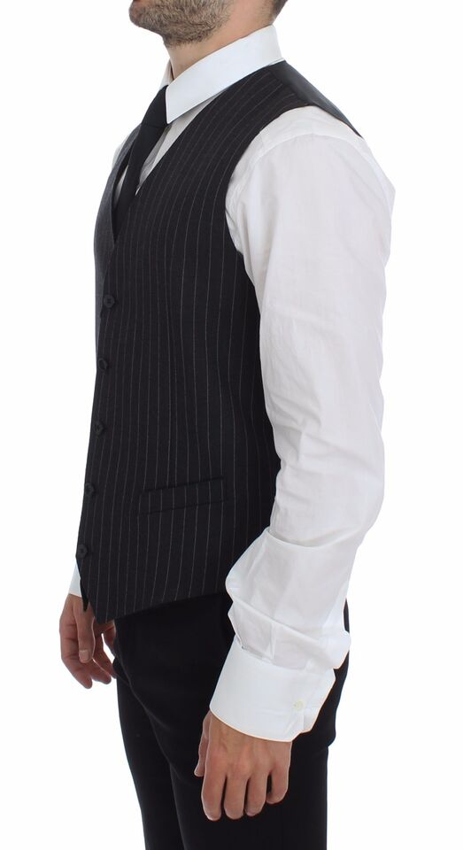 - Elegant Gray Striped Dress Vest