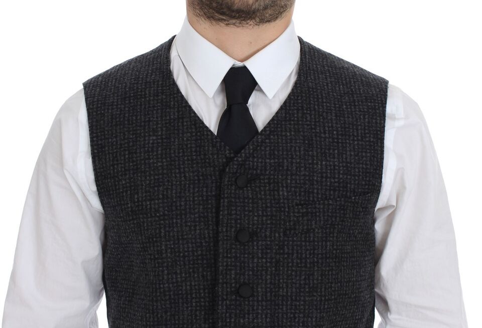 - Elegant Gray Wool Blend Dress Vest
