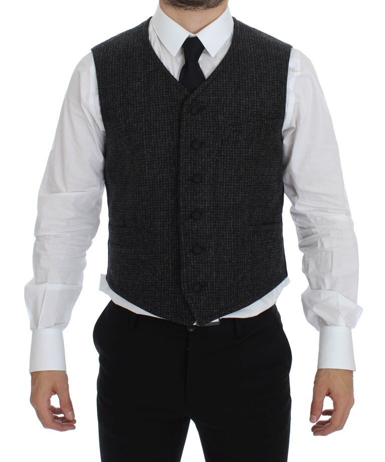 - Elegant Gray Wool Blend Dress Vest