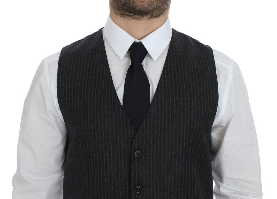 - Elegant Gray Striped Wool Dress Vest
