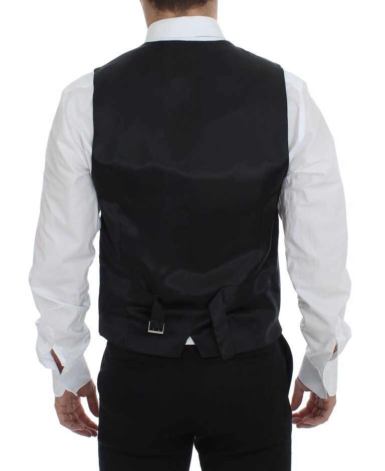 - Elegant Gray Striped Wool Dress Vest
