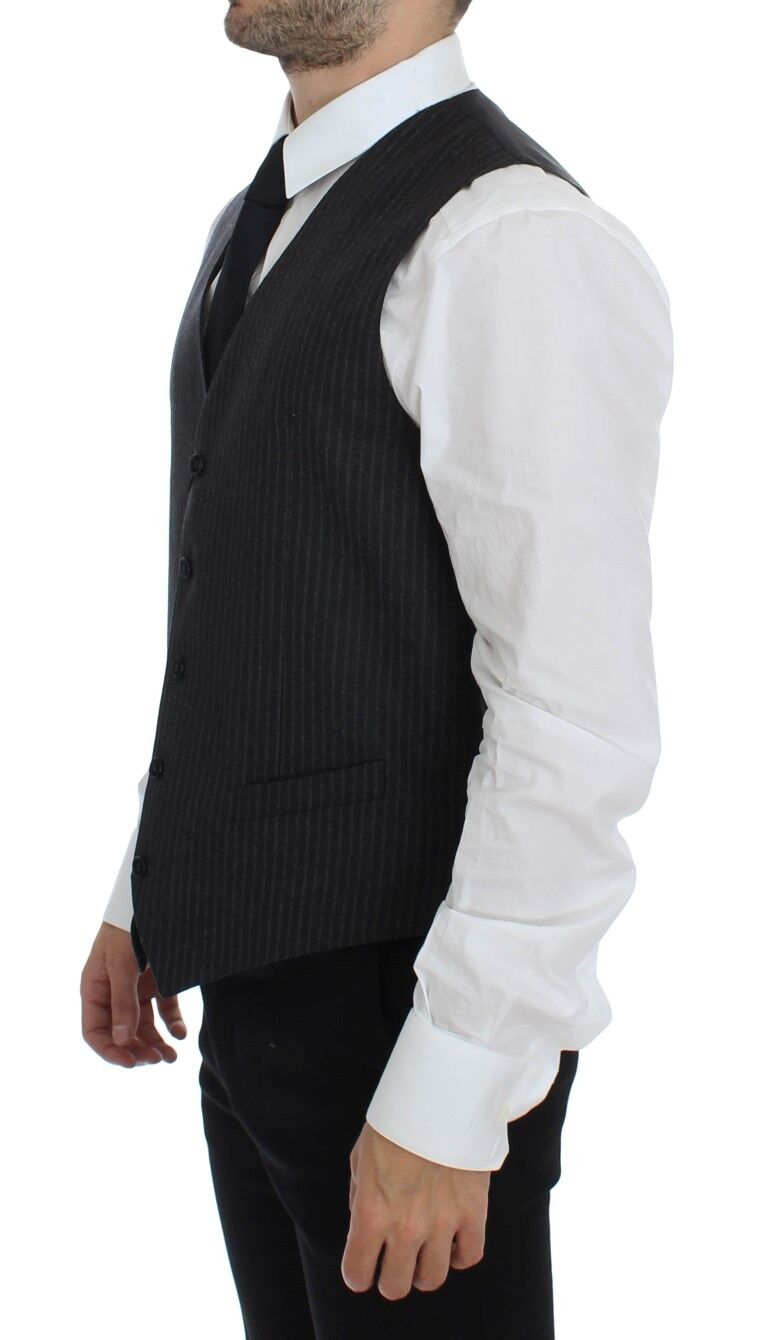 - Elegant Gray Striped Wool Dress Vest
