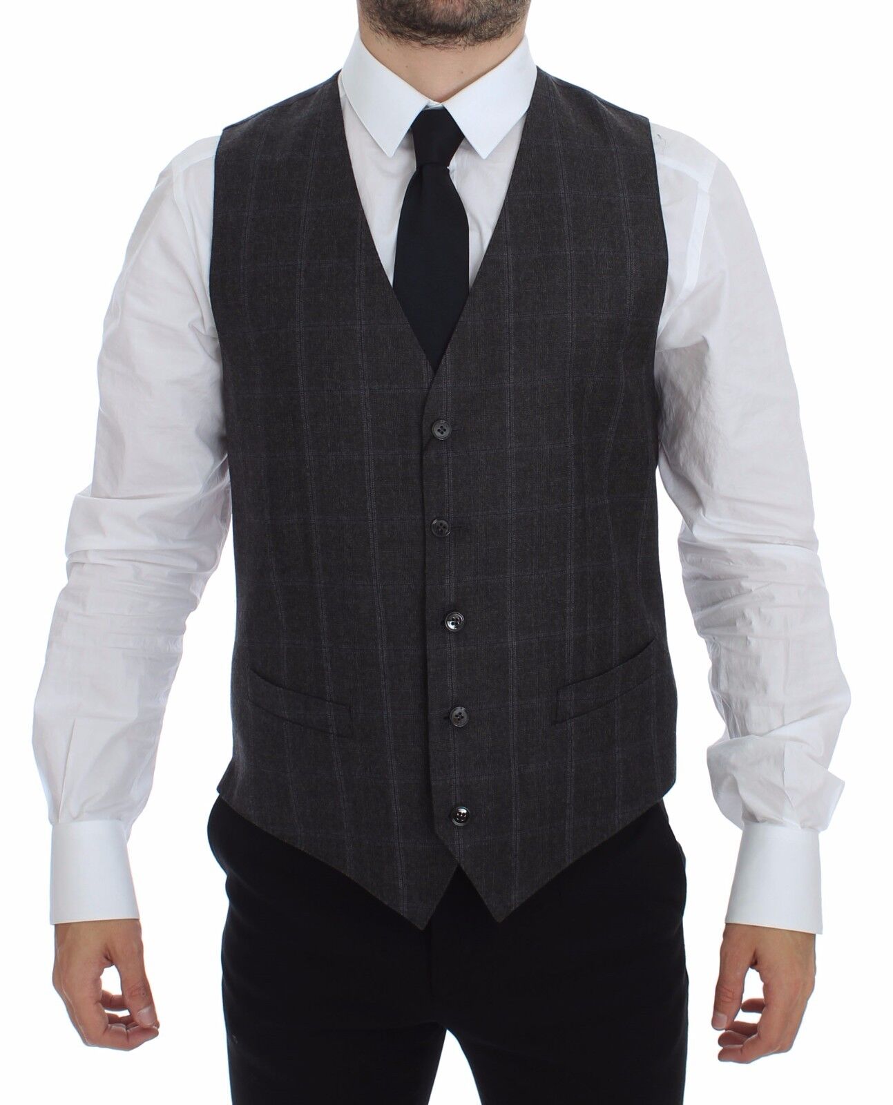 - Elegant Checkered Wool Dress Vest