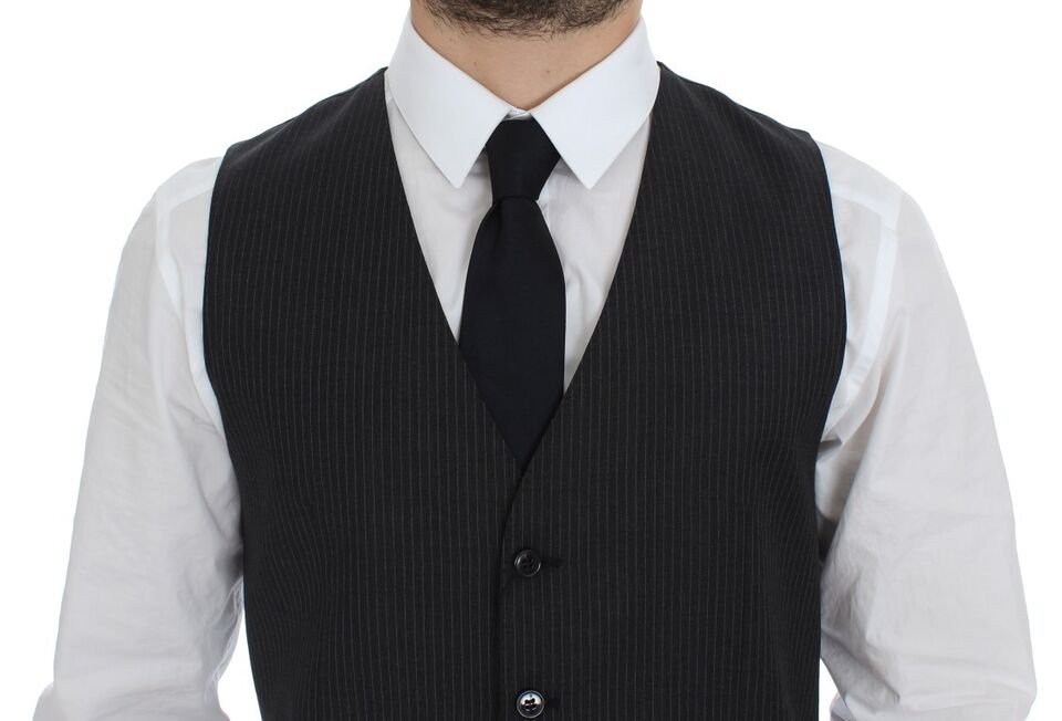 - Elegant Gray Striped Dress Vest
