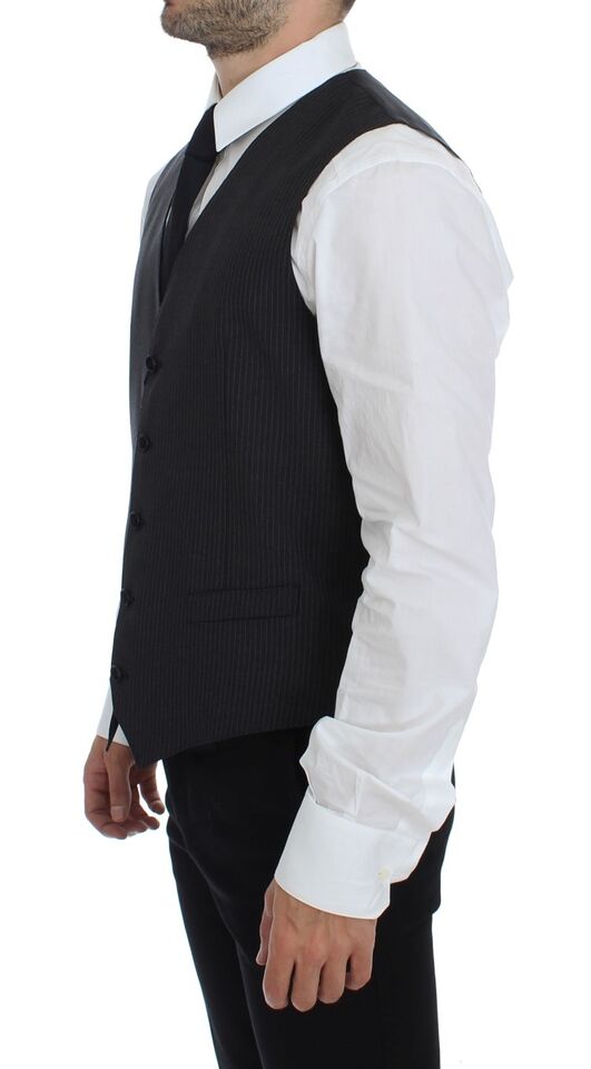 - Elegant Gray Striped Dress Vest