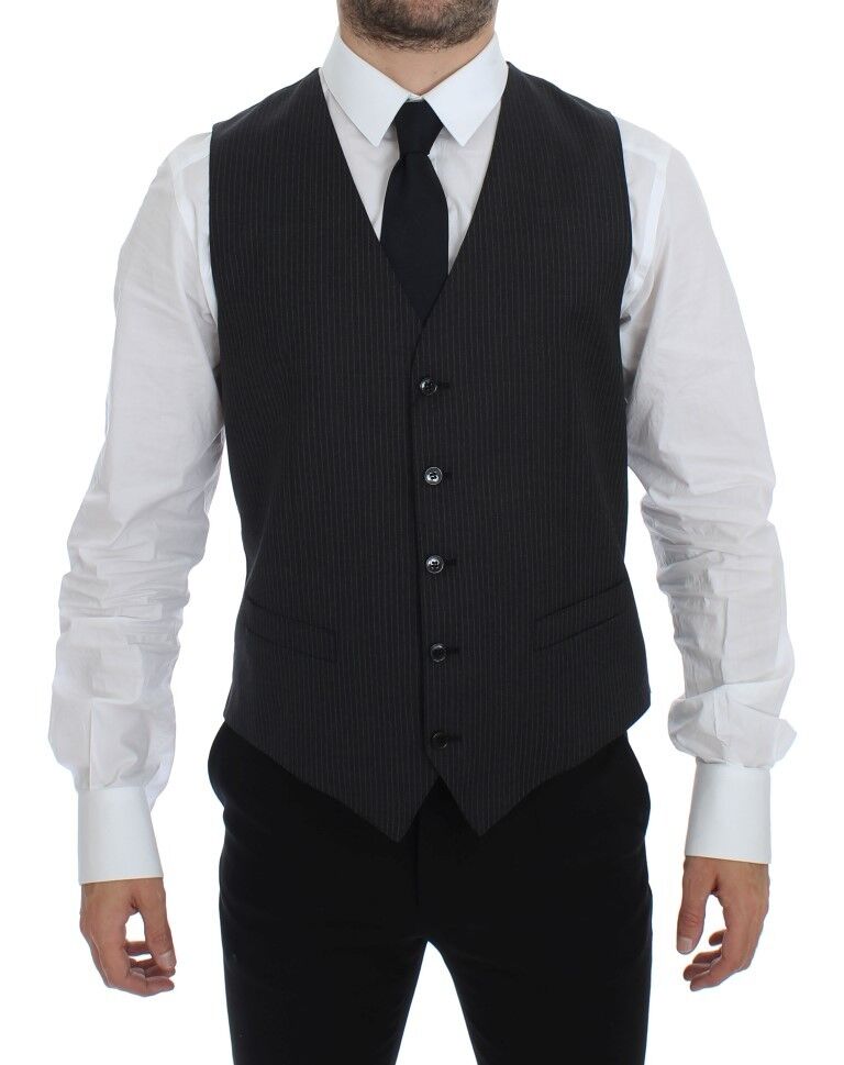 - Elegant Gray Striped Dress Vest