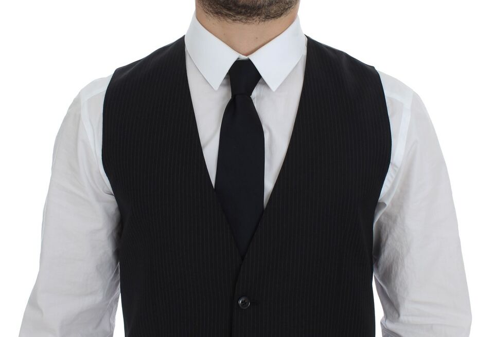 - Elegant Black Striped Wool Dress Vest