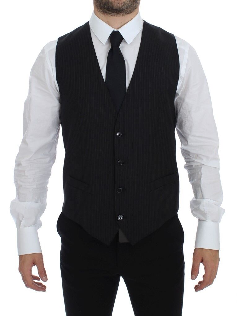 - Elegant Black Striped Wool Dress Vest