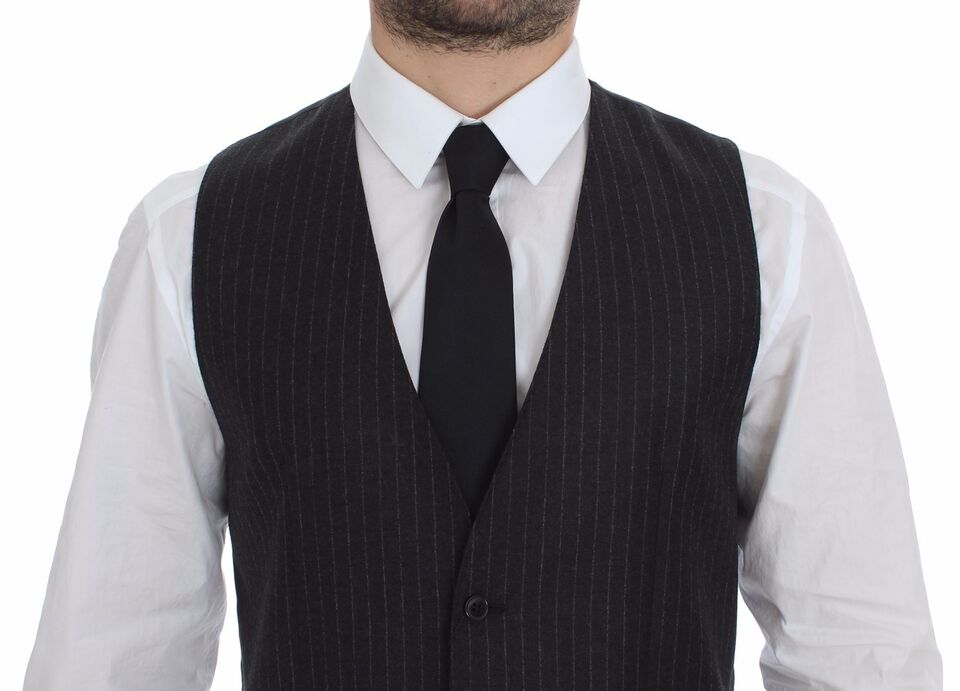 - Elegant Gray Striped Wool Dress Vest