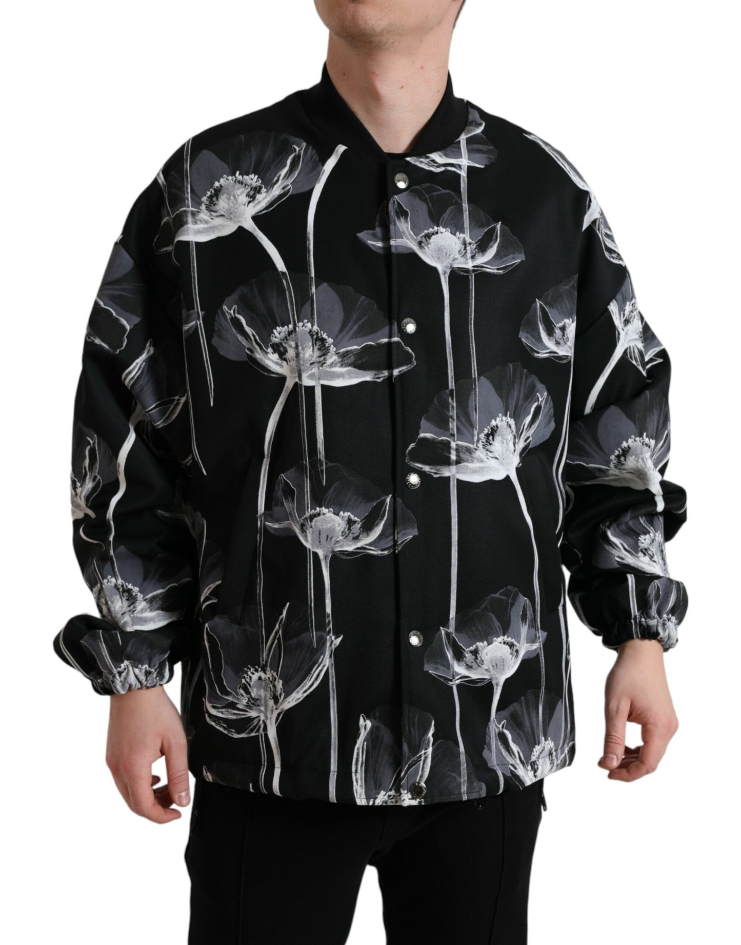 - Elegant Floral-Print Bomber Jacket