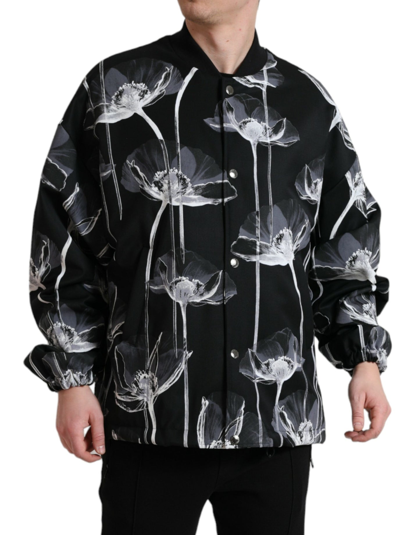 - Elegant Floral-Print Bomber Jacket