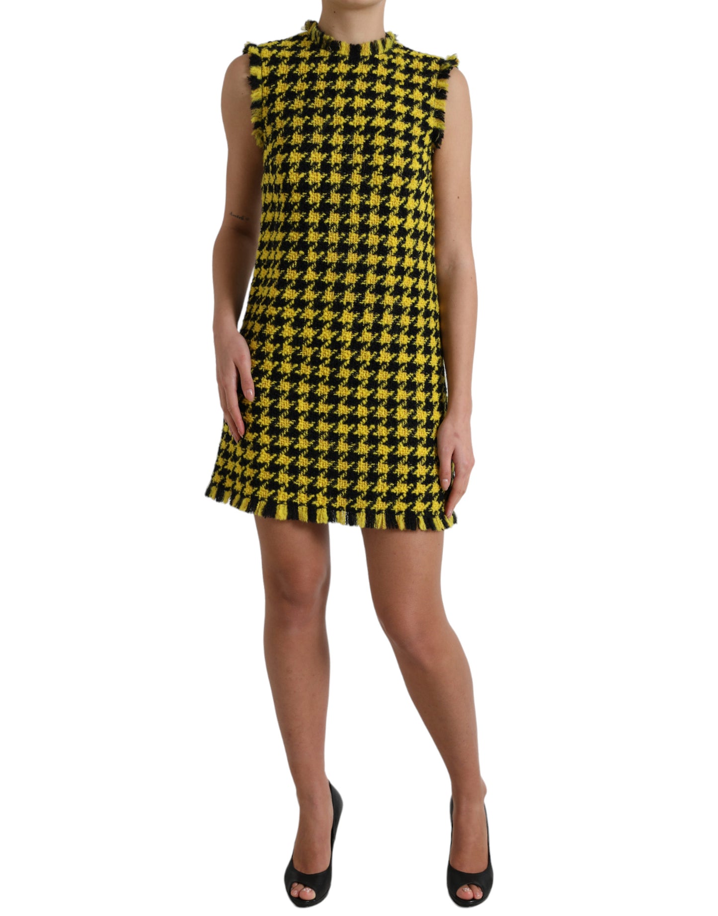 - Houndstooth Knitted Chic Yellow Mini Skirt