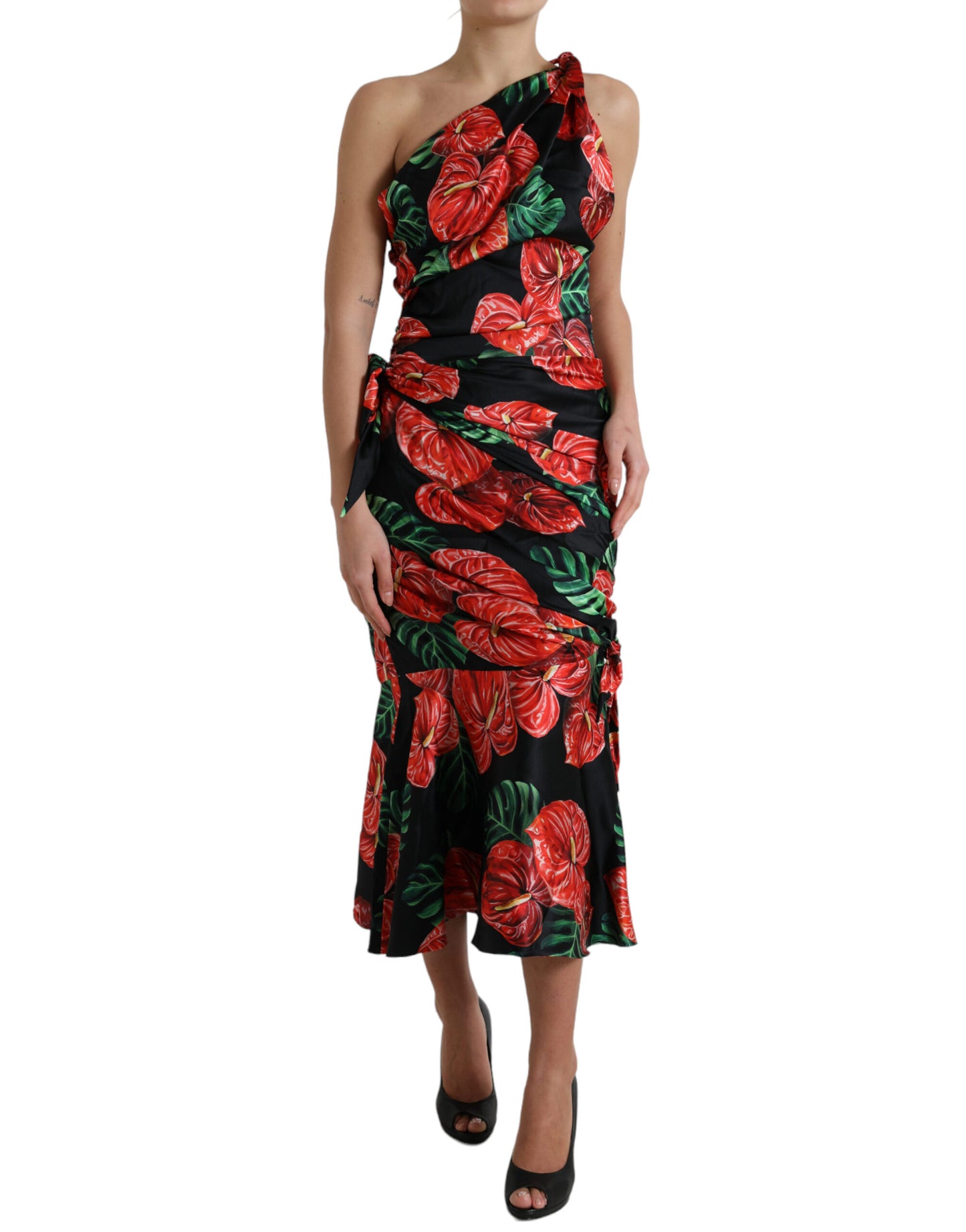 - Tropical Elegance Silk Draped Dress