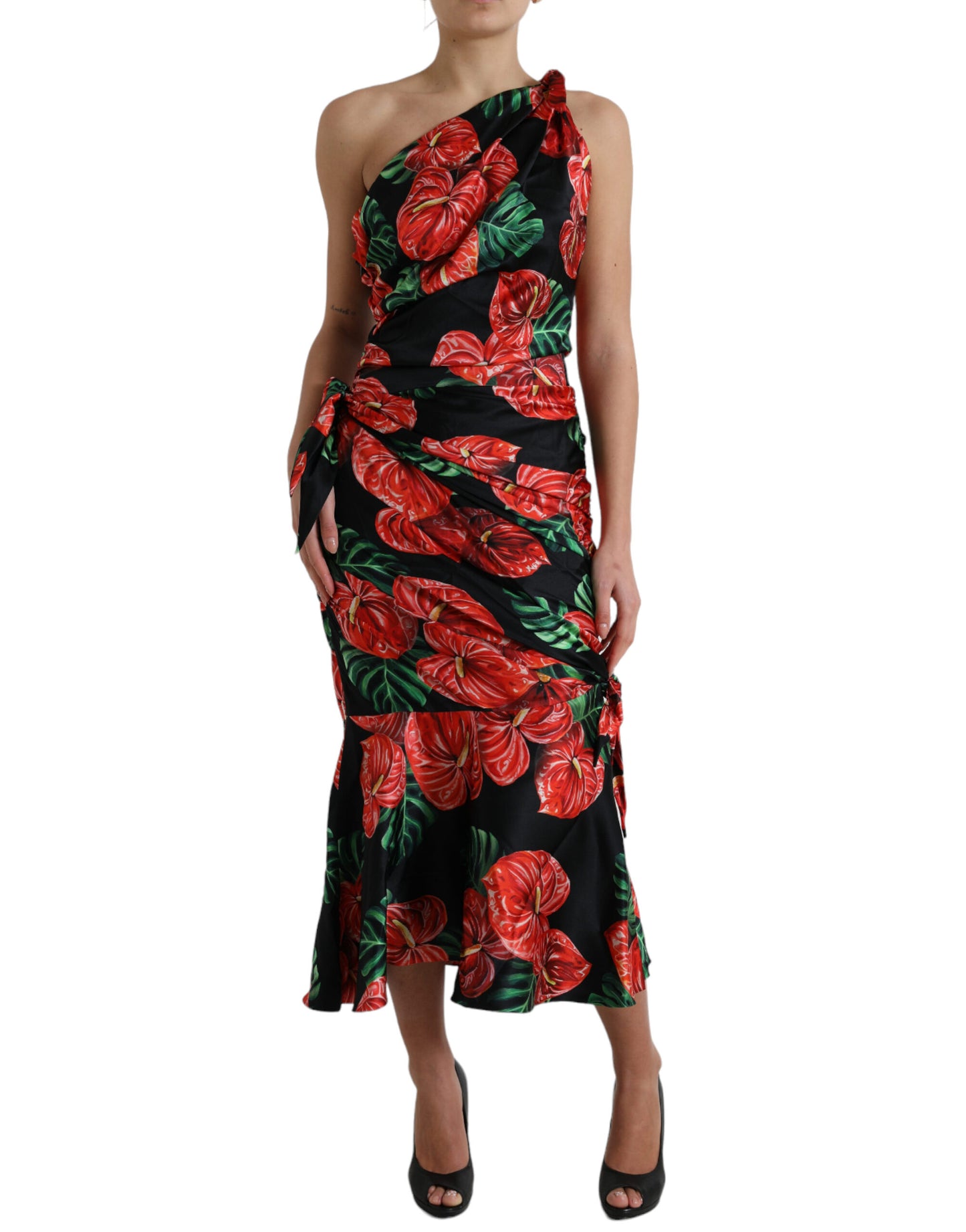 - Tropical Elegance Silk Draped Dress